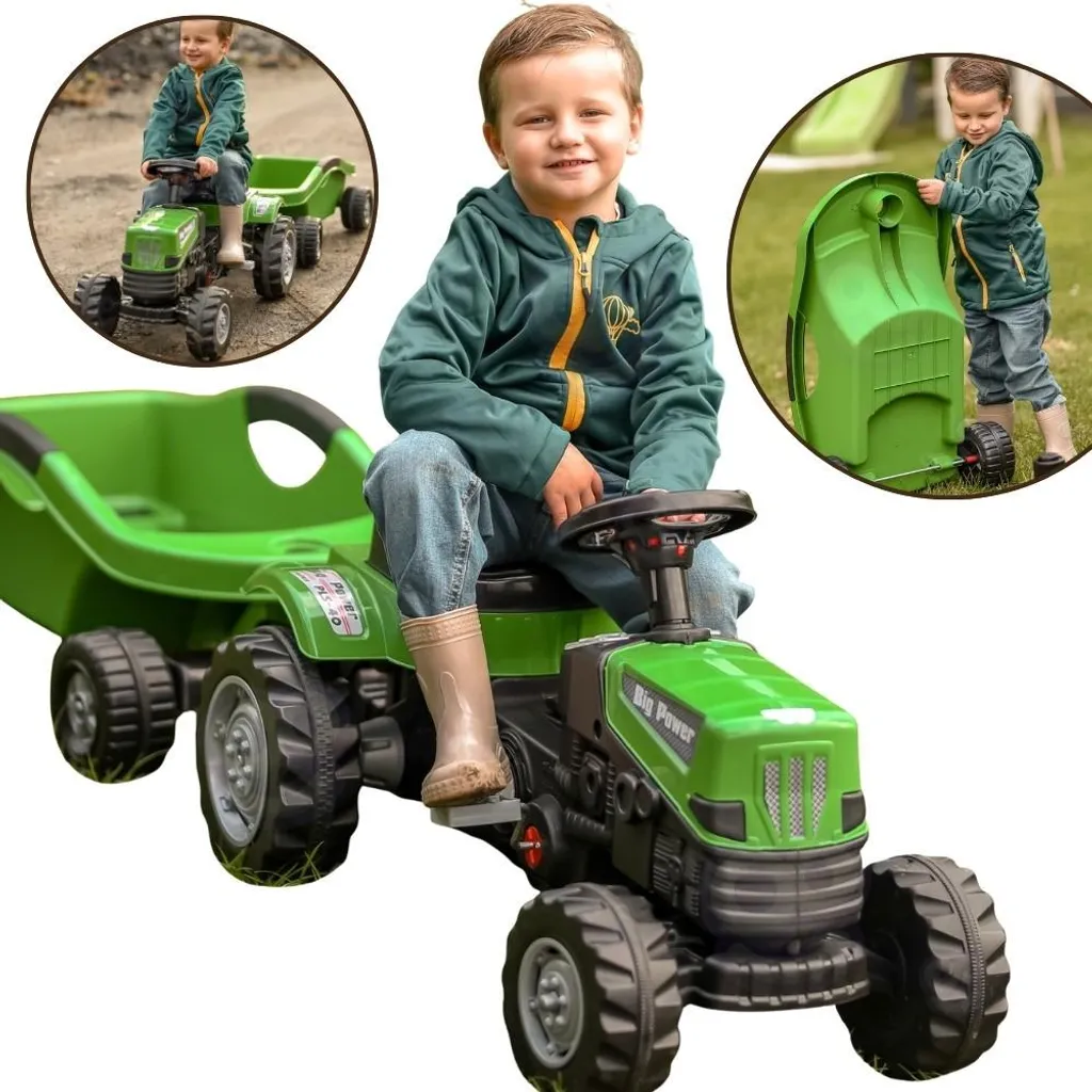Tracteur à pédales Woopie Big Powertrac avec remorque XXL pour enfant
