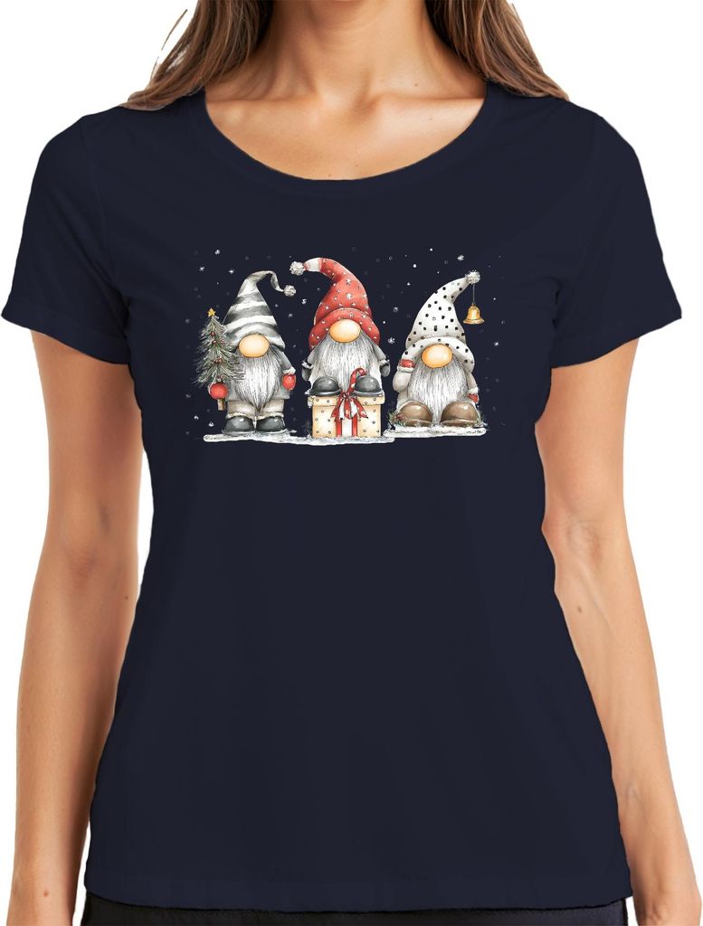 Weihnachtswichtel Geschenk Baum Glocke Schneeflocken Lustig Damen T-Shirt, Navy, XXL