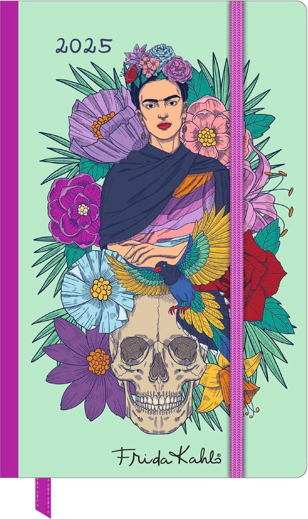Frida Kahlo Wochen-Notizkalender klein 2025 - Taschen-Kalender 9x14 cm - mit Verschlussband & Falttasche - Weekly