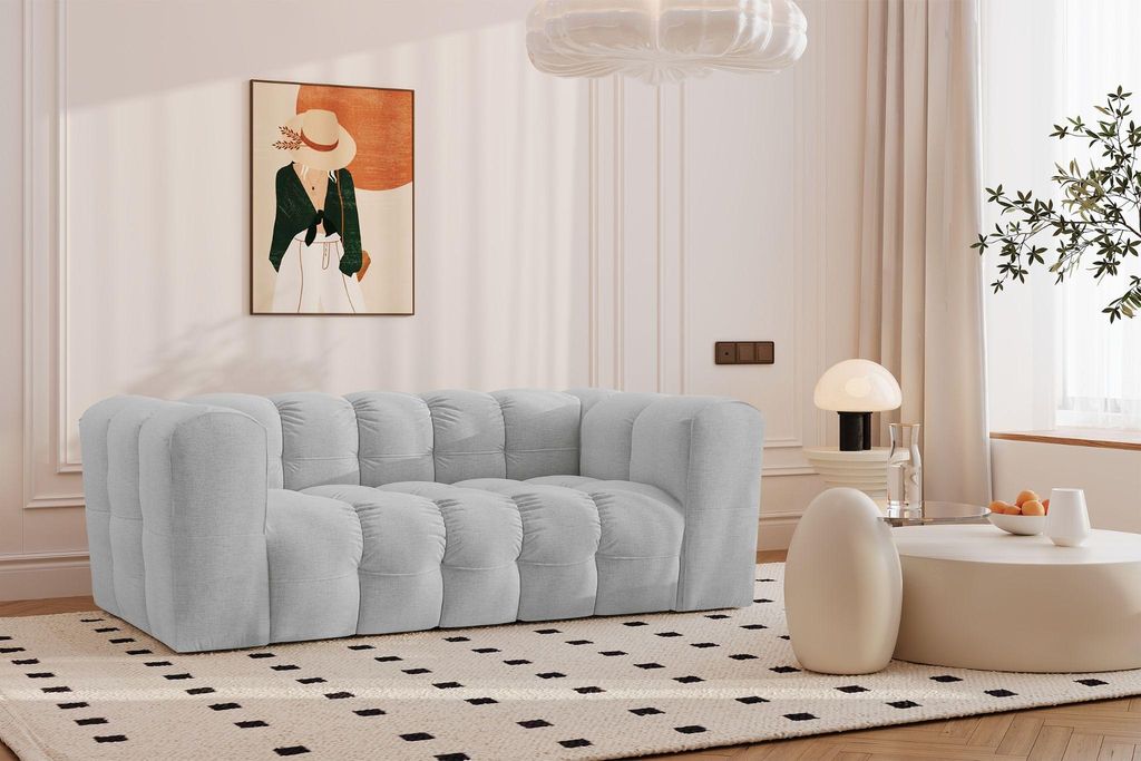 Kaiser Möbel Sofa 2-Sitzer, Komfort Couch BALOO, stoff Schenille, Hellgrau