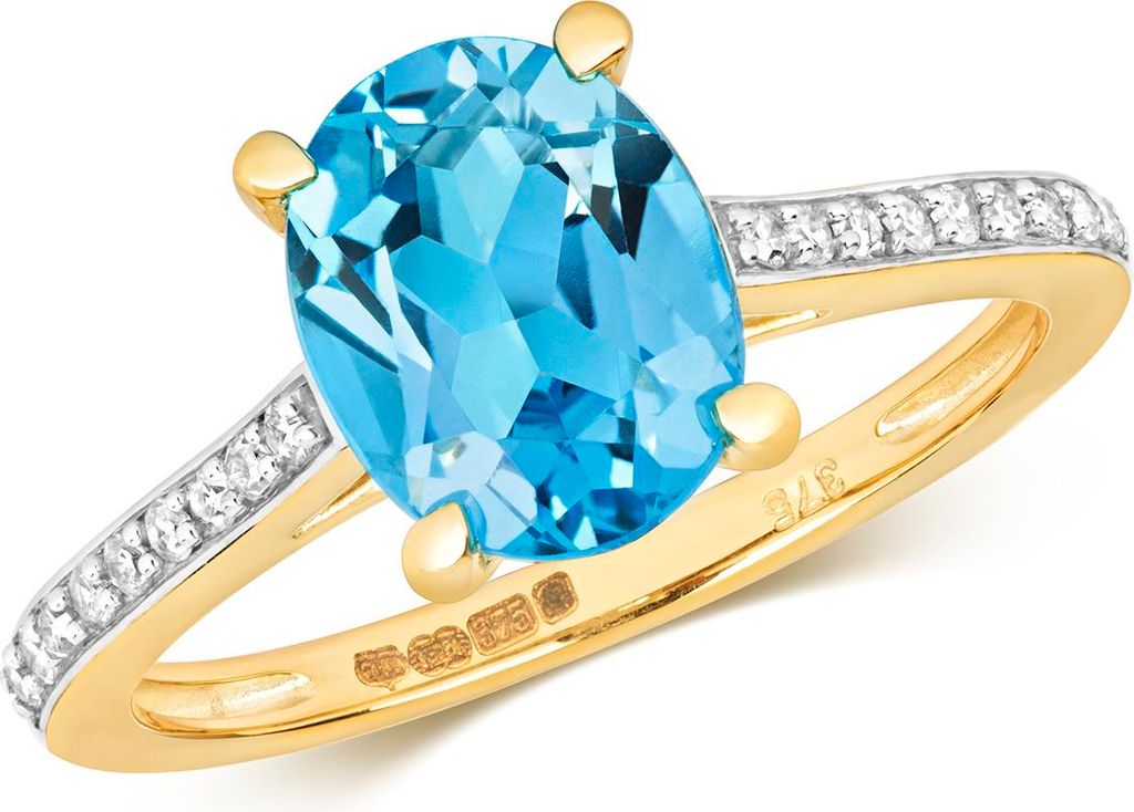 Exklusiver 9 Karat (375) Gold Damen - Diamant Solitärring Brillant-Schliff 0.10 Karat mit Topas, 53 (16.9); TRS14875RSM