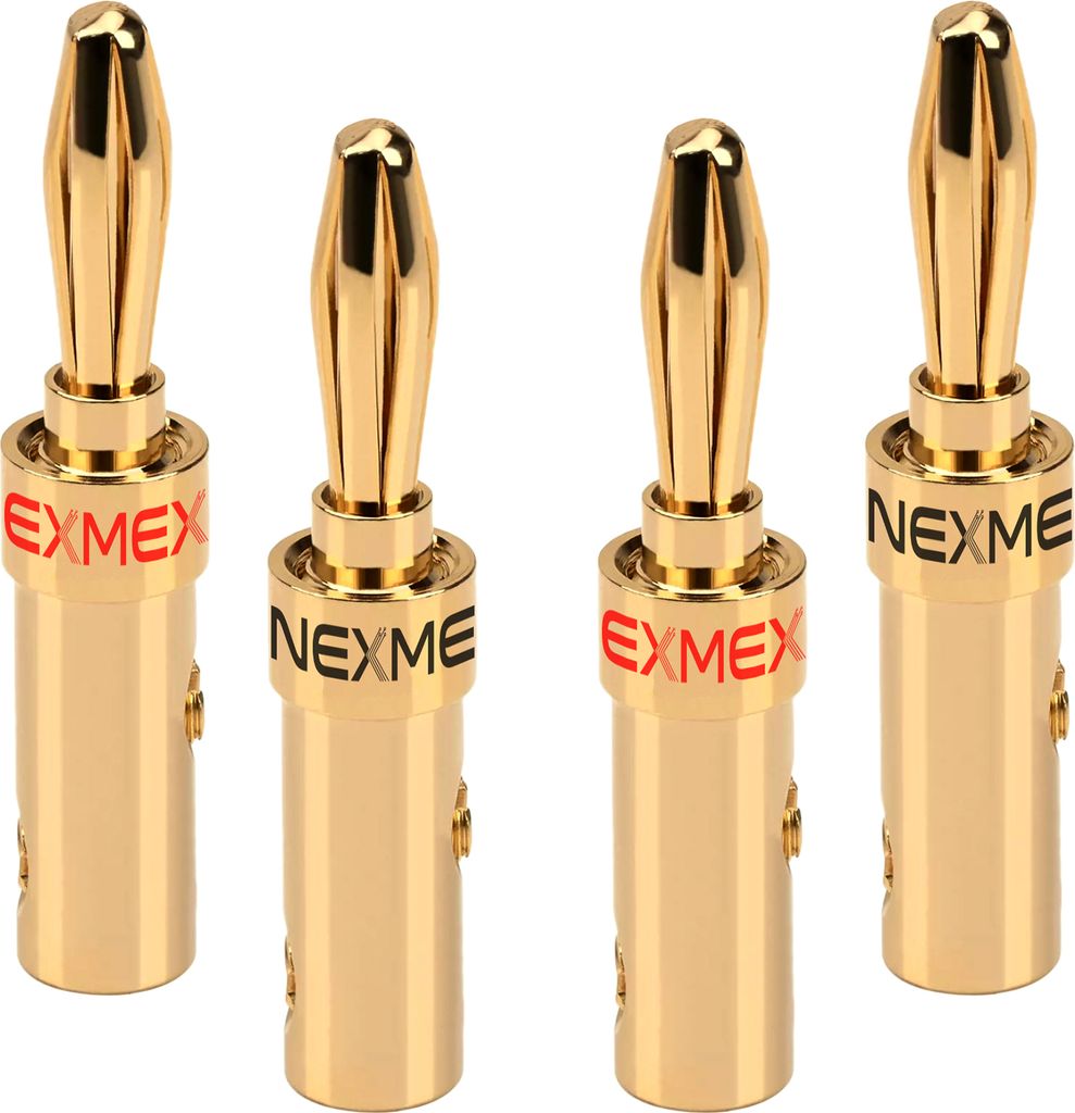 Bananenstecker 4mm schraubbar 4x Stecker vergoldet NEXMEX für Lautsprecherkabel