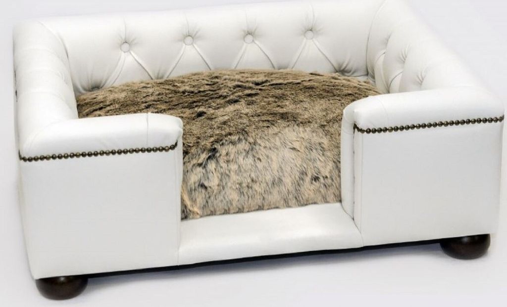 Casa Padrino Luxus Chesterfield Leder Hundebett Weiß / Schwarz / Braun 95 x 75 x H. 37 cm - Rechteckiges Echtleder Hundebett - Luxus Chesterfield ...