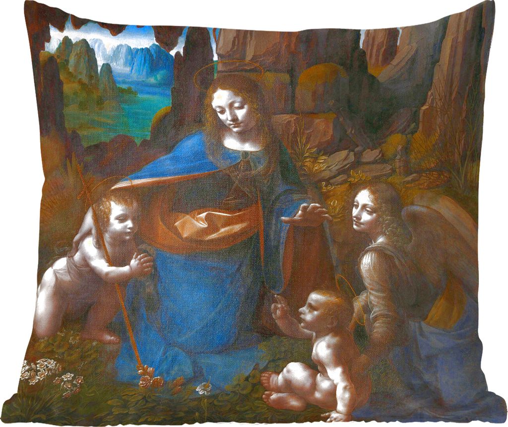 MuchoWow Zierkissen Sofakissen Wohnzimmer Dekokissen 50x50 cm Jungfrau auf dem Felsen - Leonardo da Vinci - Komfort - Sofakissen