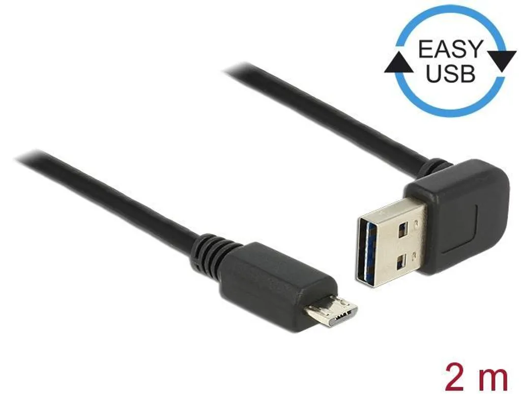Câble USB 2.0 A Réversible vers Micro B Coudé Up Down Noir de 2,0 m