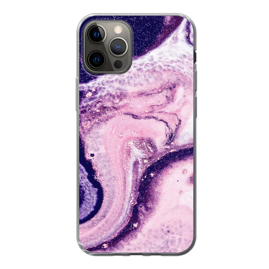 MuchoWow Handyhülle Schutzhülle Hülle für iPhone 12 Pro Marmor - Glitzer - Chic Silikon Softcase Handy Hülle - Abdeckung
