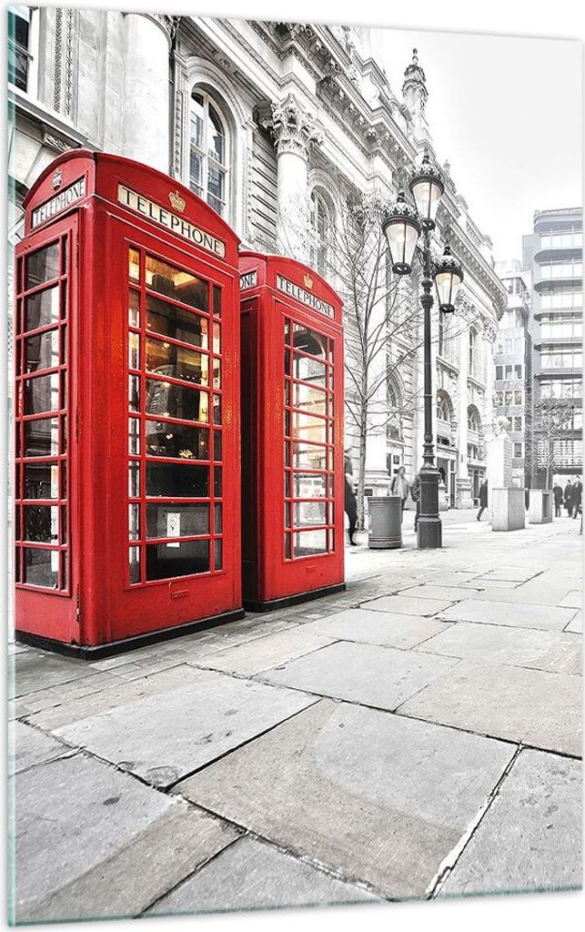 Bilder auf glas - Einteilig - Telefon London Kultur - 50x70cm - Glasbilder - Wandbilder - Bilder - zum Aufhängen bereit - Wanddekoration aus Glas ...