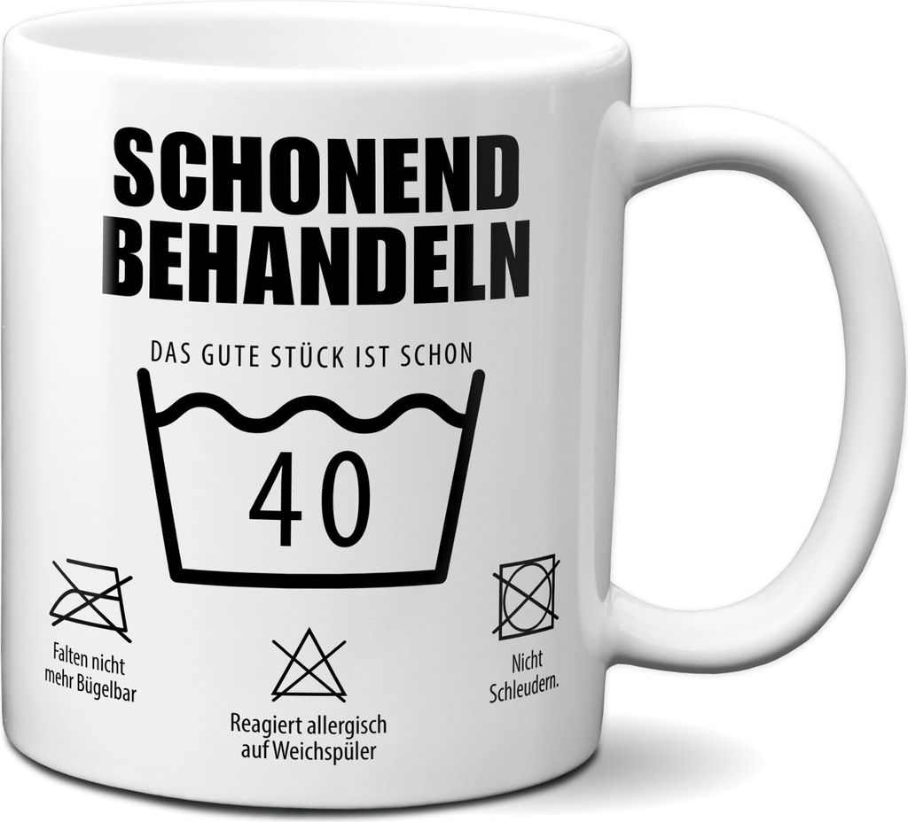 TassenKing Tasse mit Spruch Schonend behandeln Das gute Stück ist schon 40 - Kaffeetasse 40 lustig als Geschenk runder Geburtstag Mann Frau