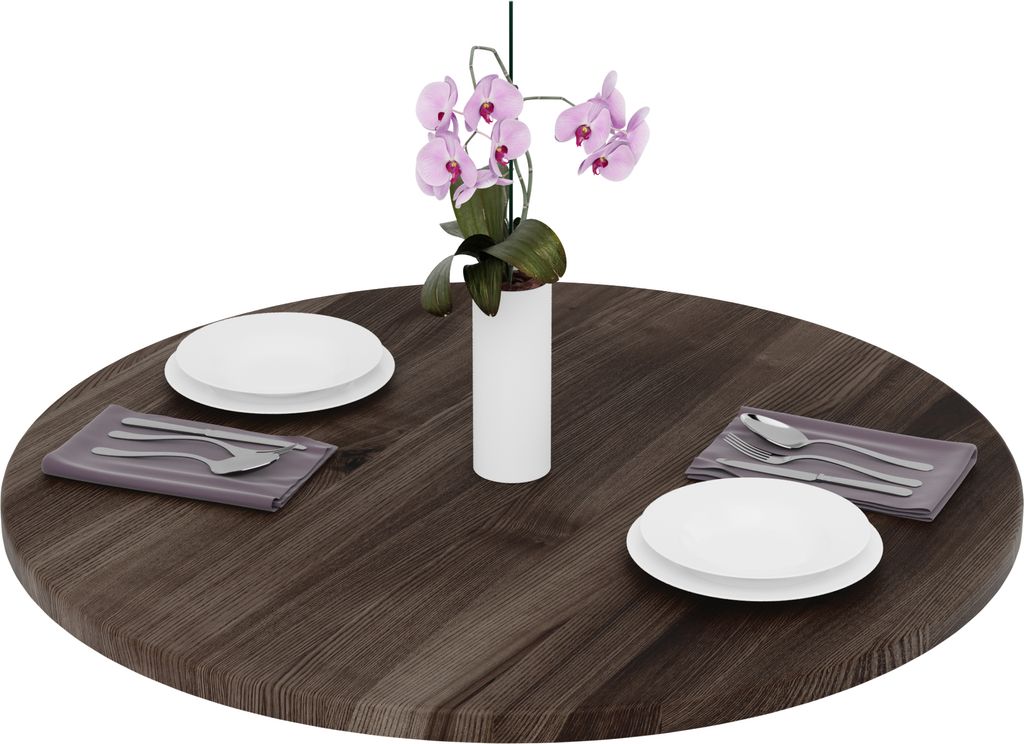 LAMO Manufaktur Tischplatte rund 90 cm aus Naturholz | Holzplatte für Esstisch, Küchentisch, Bistrotisch | Stärke: 28 mm | Farbe: Ebenholz