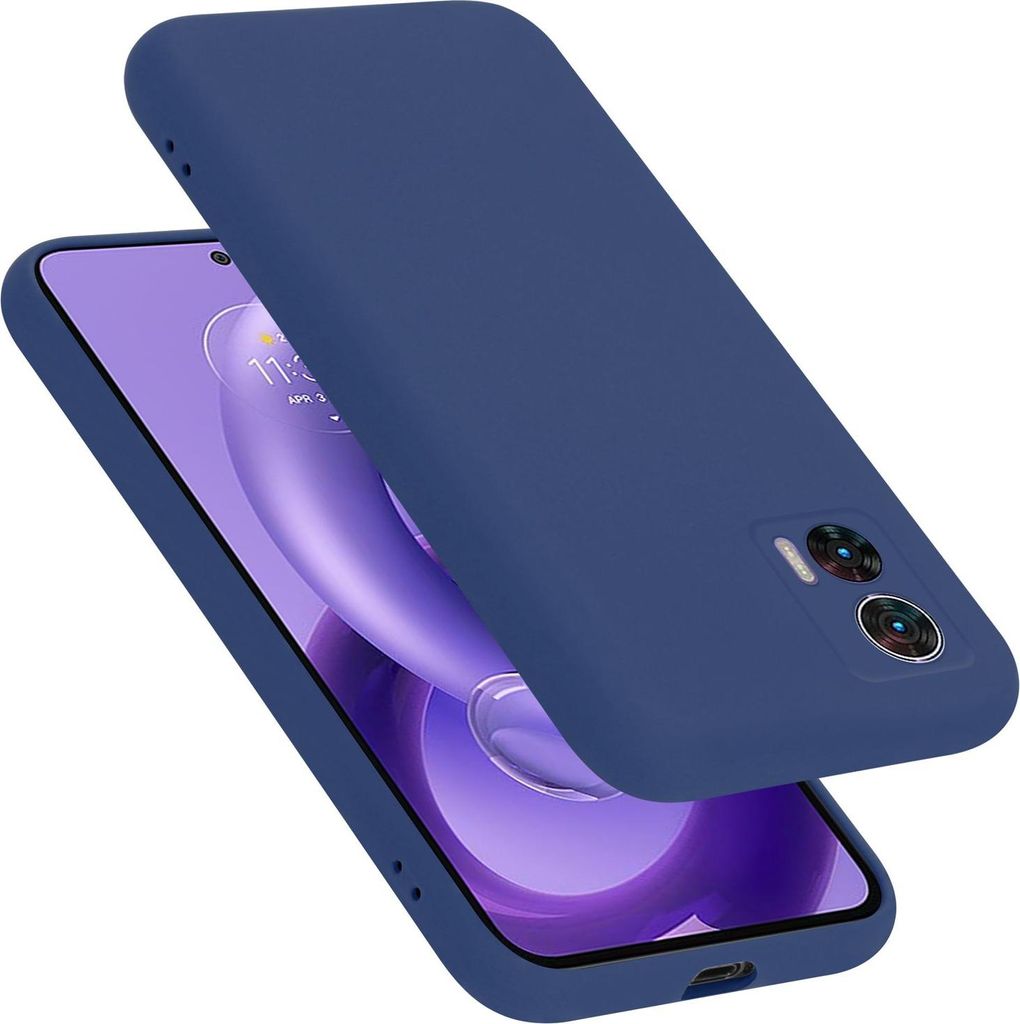 A blue phone case is shown on top of a smartphone.