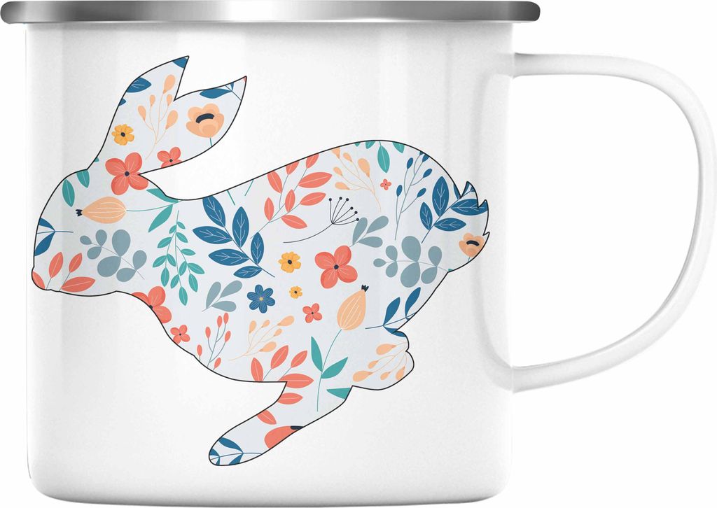 Trendation - Emaille Tasse Ostern Ostergeschenke Kinder Jugendliche Geschenke Lustige Grafik Osterhase (Silber)