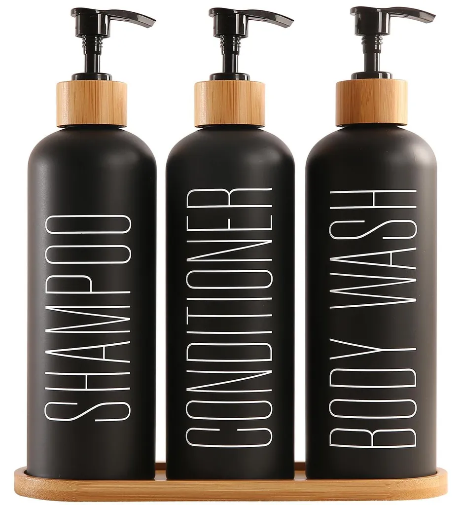 Distributeur de shampoing rechargeable 500ml et sa pompe en bois naturel