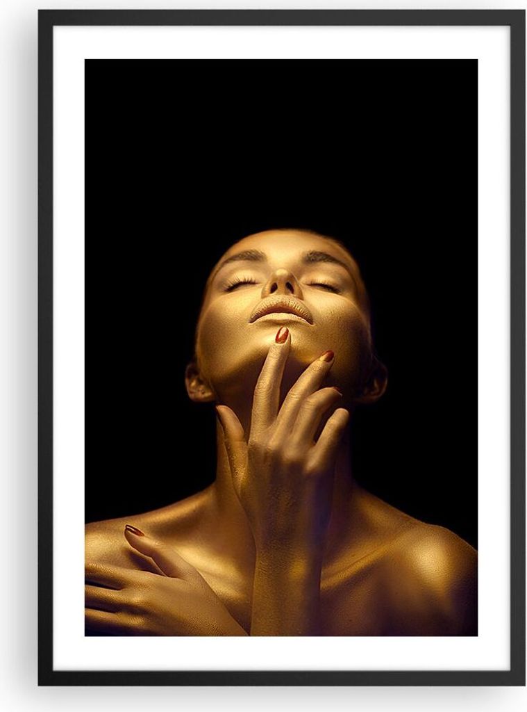 Gerahmtes Poster - Schwarzer Rahmen - Gold Frau Stück - 50x70 cm - Wand Bild - Wanddeko - Wandbilder - Kunstposter - Wandposter - Bilderrahmen - B...