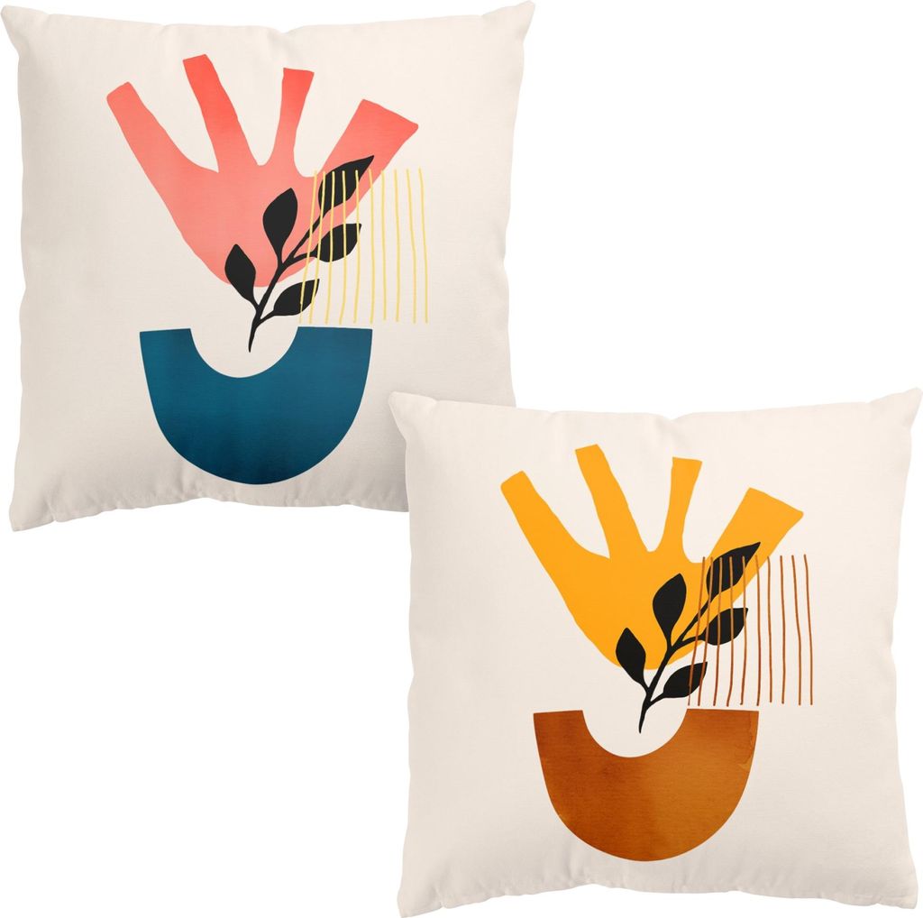 Dekokissen 2-teilig Muster draußen / Outdoor Zierkissen waschbar Pflanzen bunt Abstrakt Sofakissen ohne Füllung