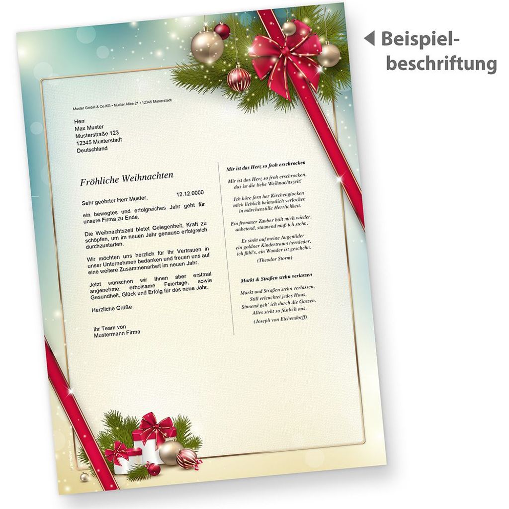 Weihnachtsbriefpapier ROTE SCHLEIFE