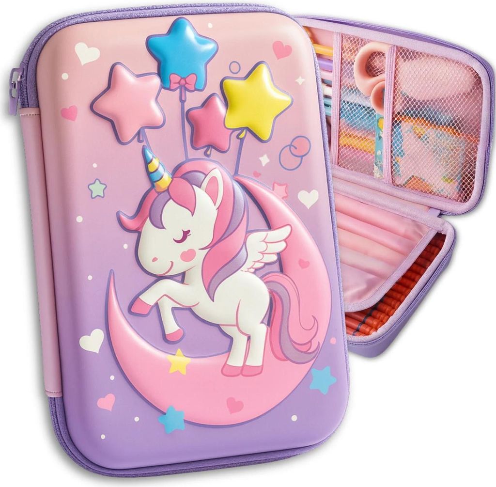 EDIBAZZAR | Rosa faltbares Federmäppchen mit Einhornmotiv Produktbild 