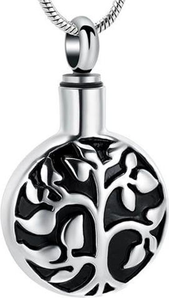 Luxe Ascheanhänger mit Kette (55 cm) für Asche, Haare oder Parfum - Gedenkschmuck mit Asfüllhilfe und Aufbewahrungstasche - Rundbaum-Design