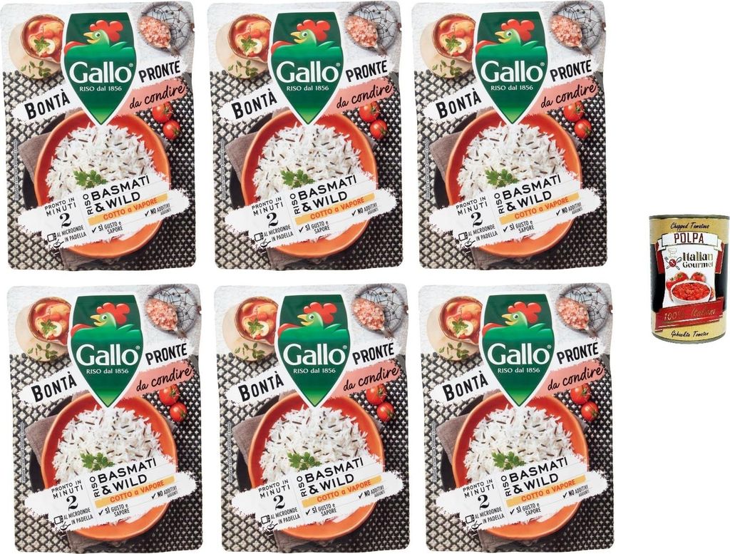 Gallo Bontà Pronte Riso Basmati & Wild Goodness Ready Basmati & Wildreis 6x 250 g + Italian Gourmet plpa 400g