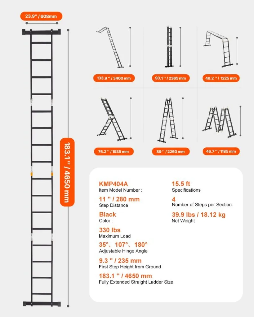 Échafaudage mobile et échelle transformable 7 en 1 avec plateau stable