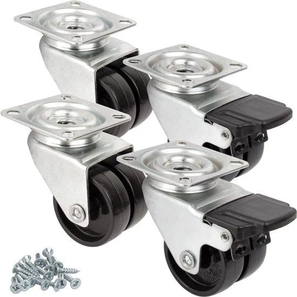 Roulettes doubles 50mm avec freins de sécurité pour meubles et étagères