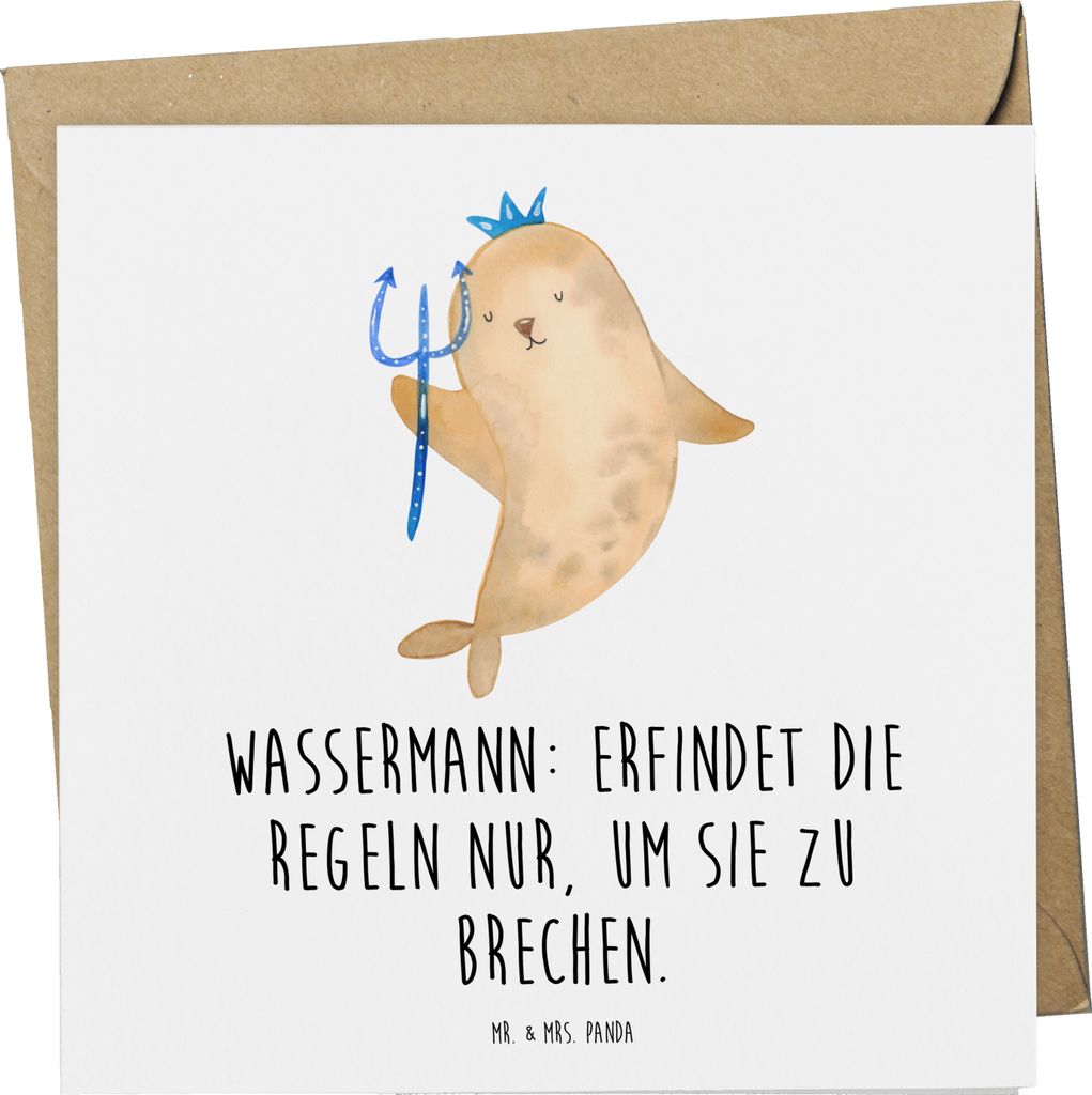 Mr. & Mrs. Panda Grußkarte Wassermann Freigeist - Weiß - Geschenk, Glückwunschkarte, Horoskop, Klappkarte, Unabhängigkeit, Tierkreiszeichen, an...