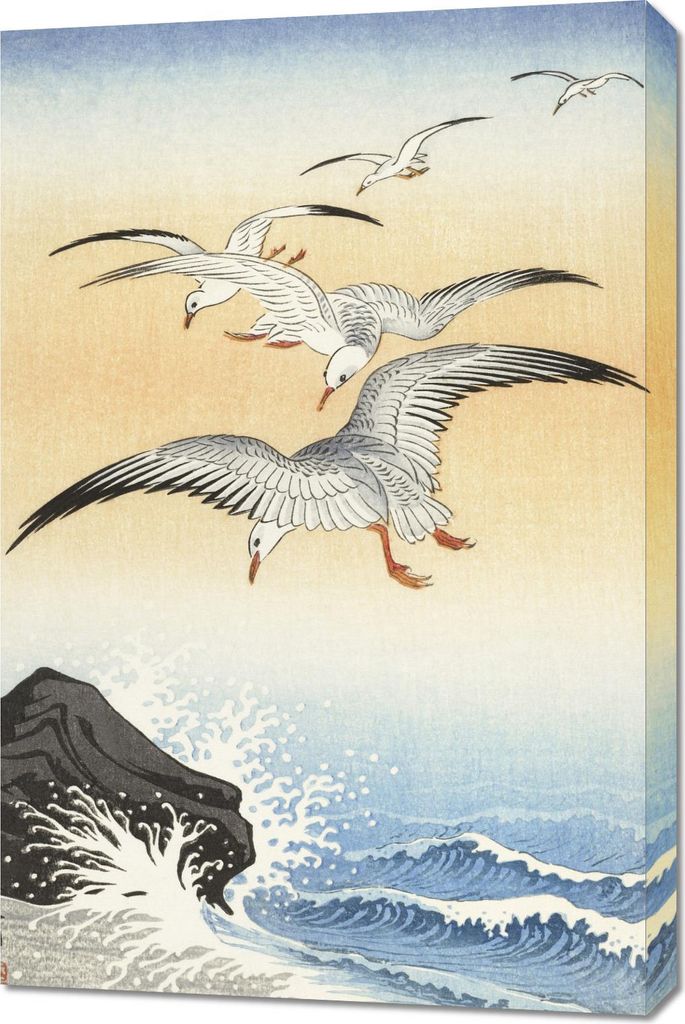 Bild 60x90cm Fünf Möwen, Japanischer Vintage Koson für das Wohnzimmer
