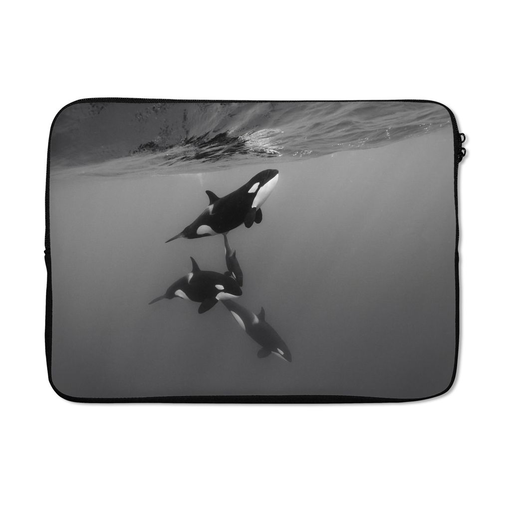 MuchoWow Laptop Hülle 13 Zoll Orca - Wasser - Schwarz - Weiß Laptoptasche - Laptophülle - Sleeve - Rundumschutz