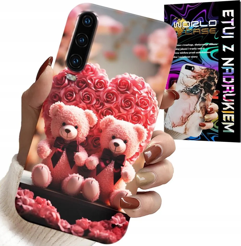 Regalo Huawei P30: Custodia Rosa Orsetto Famiglia + Vetro 9H