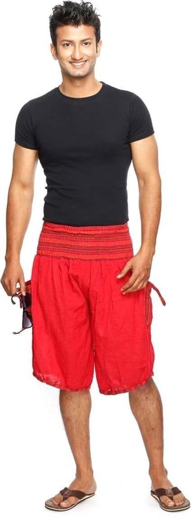 Haremshose Shorts Bermuda Jogginghose Sweathose Freizeithose Trainingshose gesmokt Varkala Herren, rot