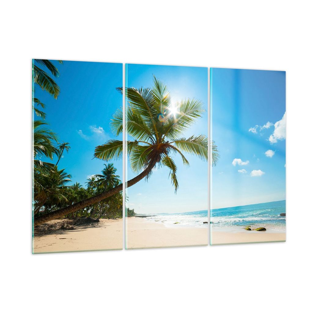 Bilder auf glas - Strand Palme Meer - 165x110cm - Glasbilder - Wandbilder - Kunstdruck - zum Aufhängen bereit - Wanddekoration aus Glas - Glas Bil...