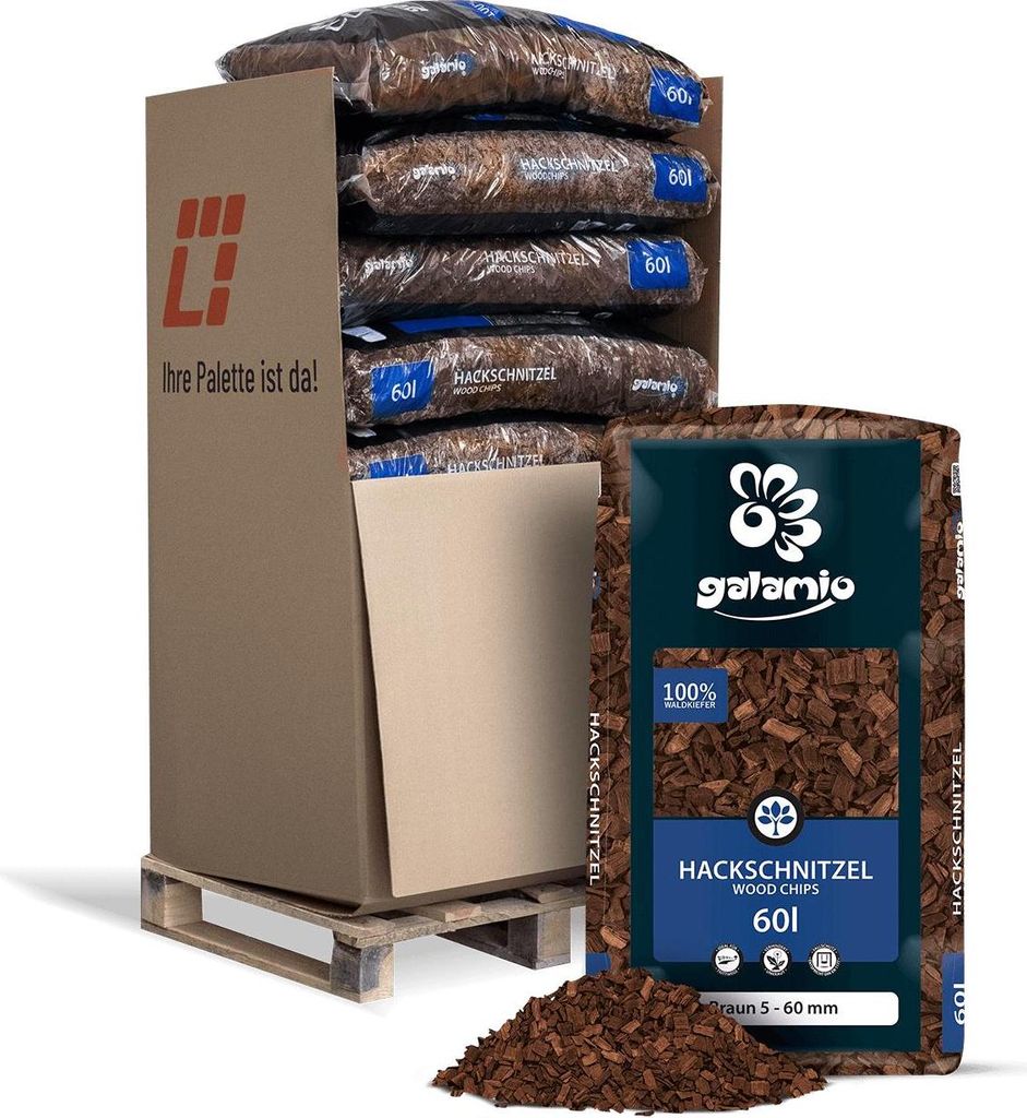 Galamio Holzhackschnitzel Braun 60l x 12 Sack 720l 12er Palette