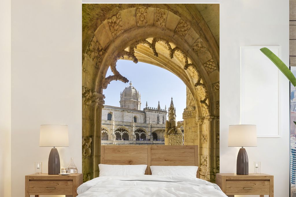 MuchoWow Fototapete für Wohnzimmer oder Schlafzimmer Wandtapete Vinyl Motivtapete Bogengang im Mosteiro dos Jerónimos - 155x240 cm - Tapete