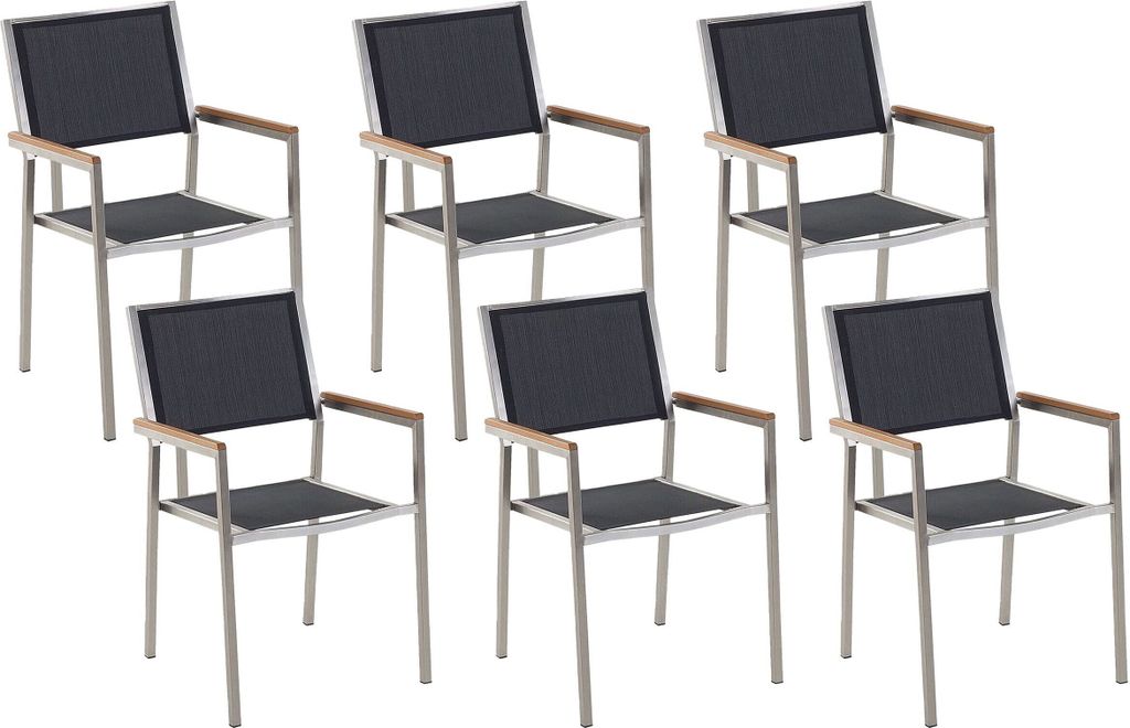BELIANI Gartenstühle 6er Set Schwarz Polyester Edelstahl Modern Terrasse Outdoor