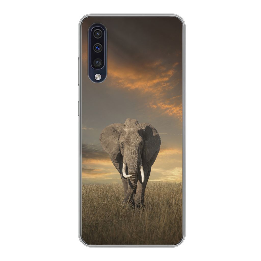 MuchoWow Handyhülle Schutzhülle Hülle für Samsung Galaxy A30s Elefant - Tiere - Gras - Natur Silikon Softcase Handy Hülle - Karteninhaber