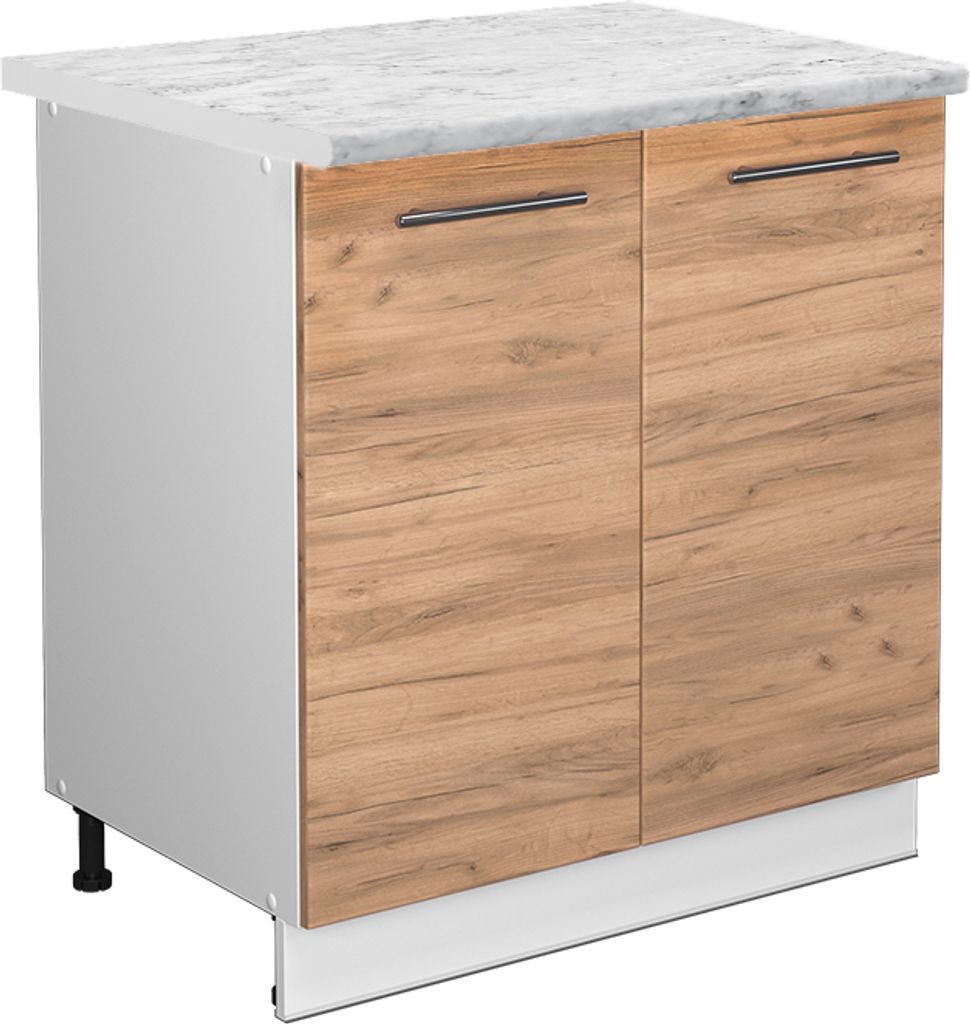 Spülenunterschrank Vicco Fame-Line Goldkraft Eiche 80 cm mit Regal, AP Marmor, Model 45575