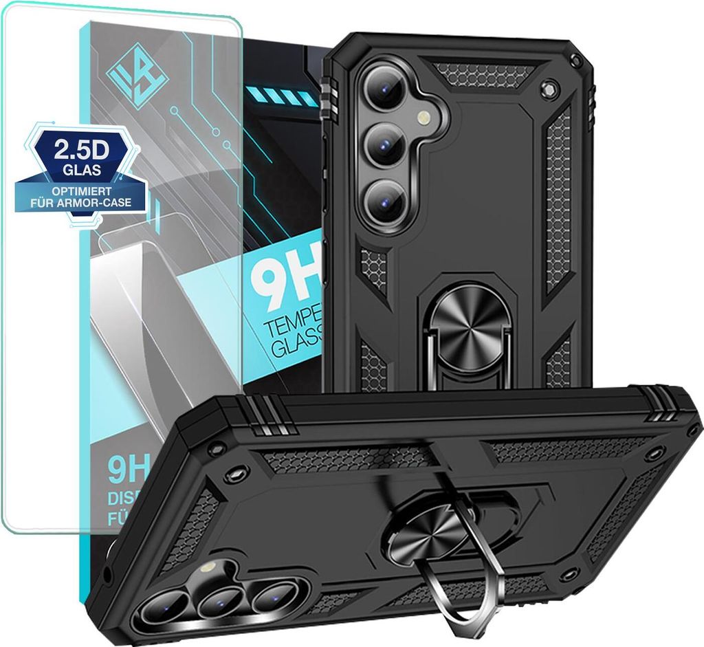 Armor Outdoor Handyhülle für Samsung Galaxy S23 FE Handy Panzer Case Schutzhülle mit 9H Displayglas Displayschutz Farbe: Schwarz