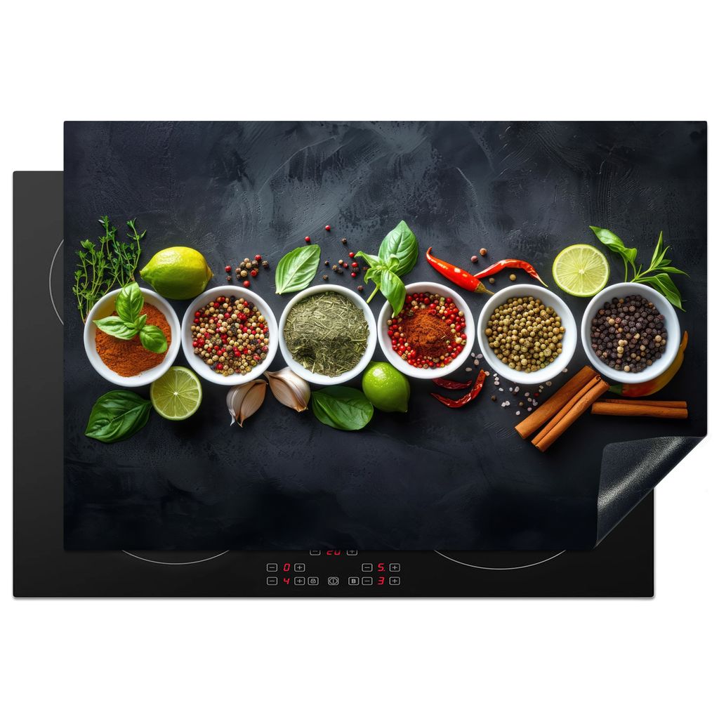 KitchenYeah Herdabdeckplatte Kräuter - Stillleben - Konkrete Optik , 78x52cm, Küche Deko, Glaskeramikkochfeld Herdabdeckung, Abdeckplatte fùr ...