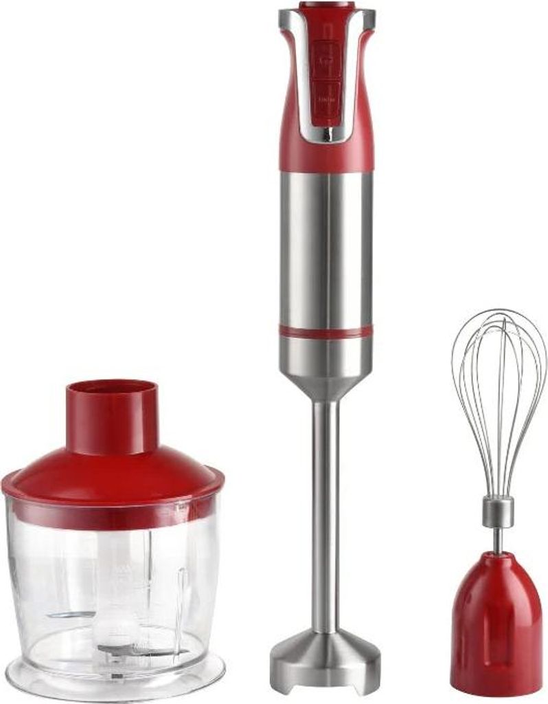 Royalty Line RL-ESMS800RED: 3-in-1-Stabmixer-Set - Schneebesen, Stabmixer, Zerkleinerer - Rot