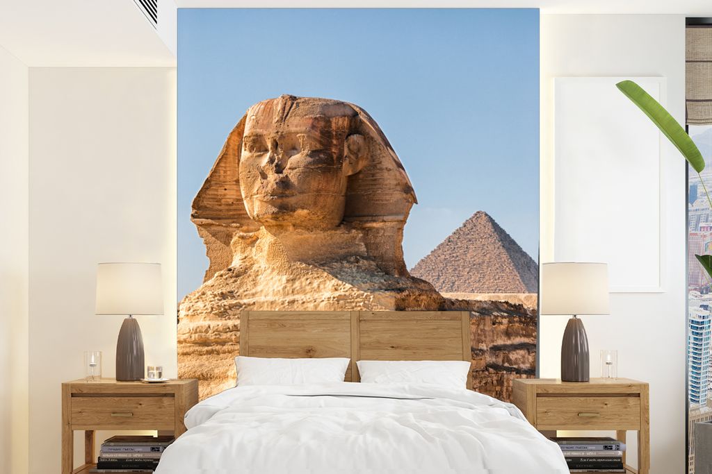 MuchoWow Fototapete für Wohnzimmer oder Schlafzimmer Wandtapete Vinyl Motivtapete Nahaufnahme der Sphinx von Gizeh in Ägypten - 190x260 cm - Pa...