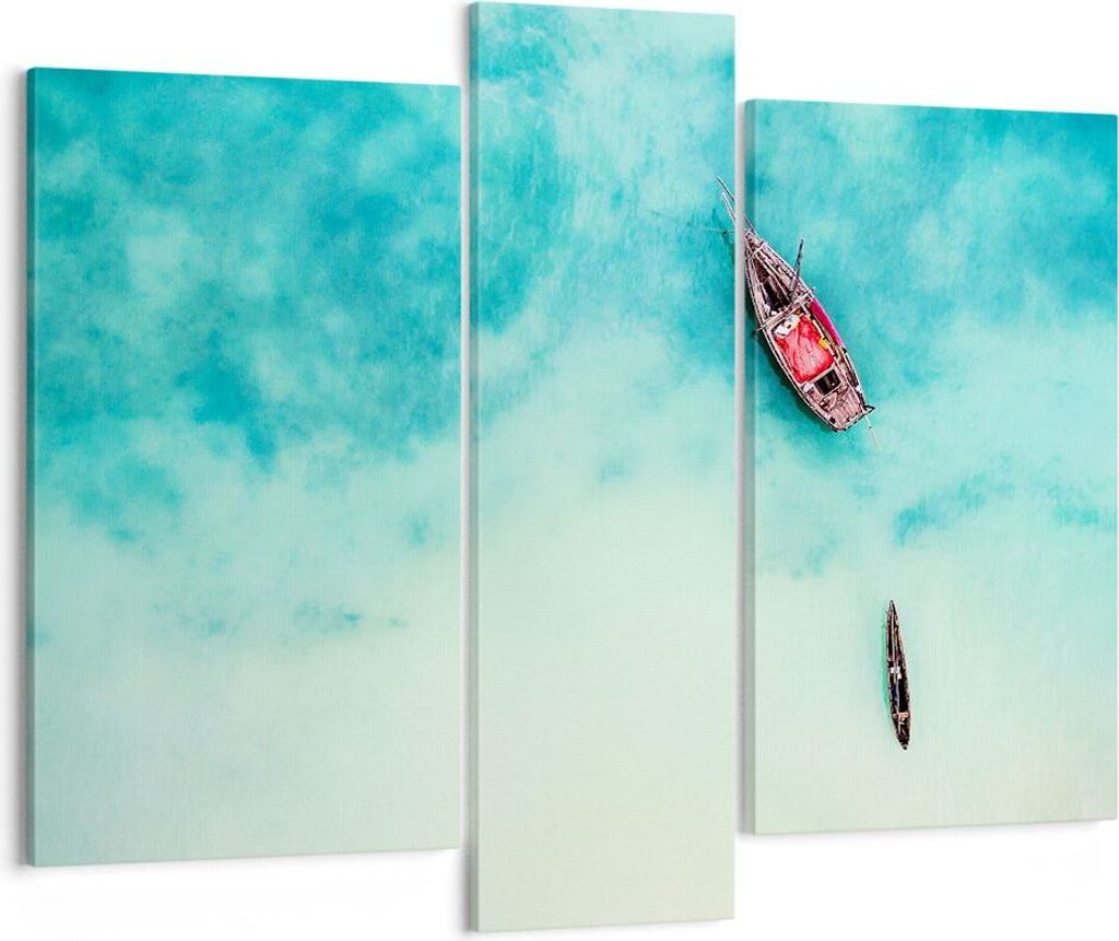 Bild auf Leinwand - Leinwandbild - Insel Boot Schiff Ozean - 95x80cm - Wand Bild - Wanddeko - Leinwanddruck - Bilder - Kunstdruck - Wanddekoration ...