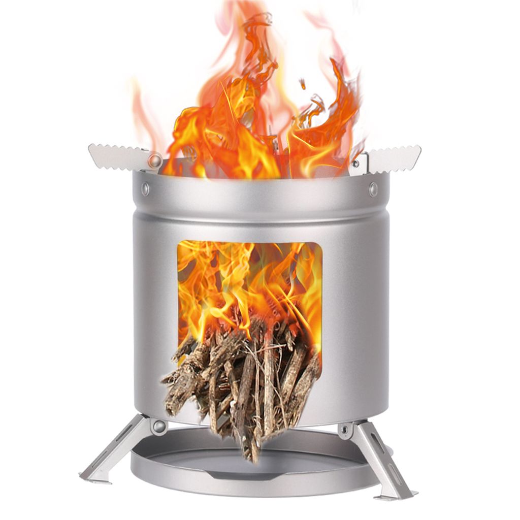 LIXADA Tiatanium Campingkocher Ultraleicht Outdoor Klappofen Holzofen Camping Topflappen BBQ Brennholz Halterung fuer Camping Rucksackreisen Pickni...