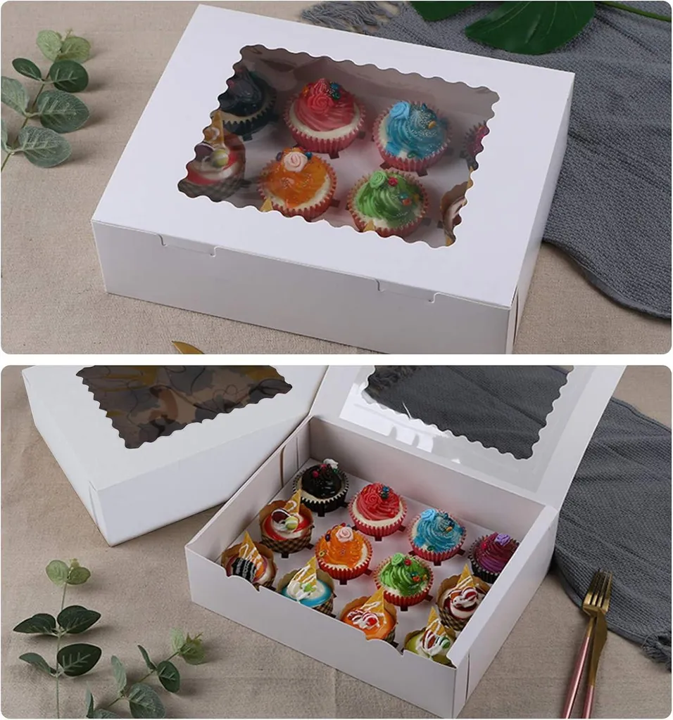 Lot de 10 Boîtes à Cupcakes Blanches avec 12 Inserts Modulables Pro