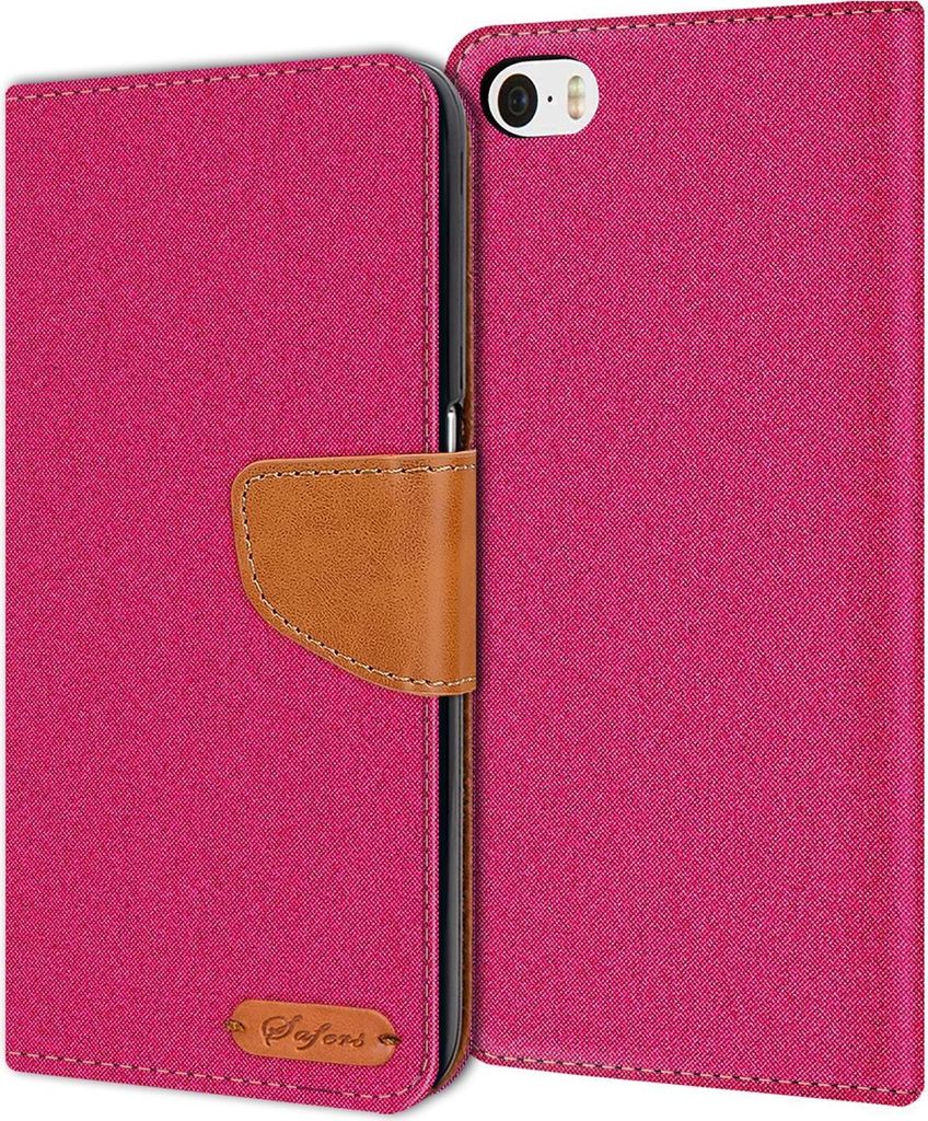 Conie Jeans Style Klapp Tasche für iPhone 4 / 4S Kartenfach Hülle Rundumschutz in Pink