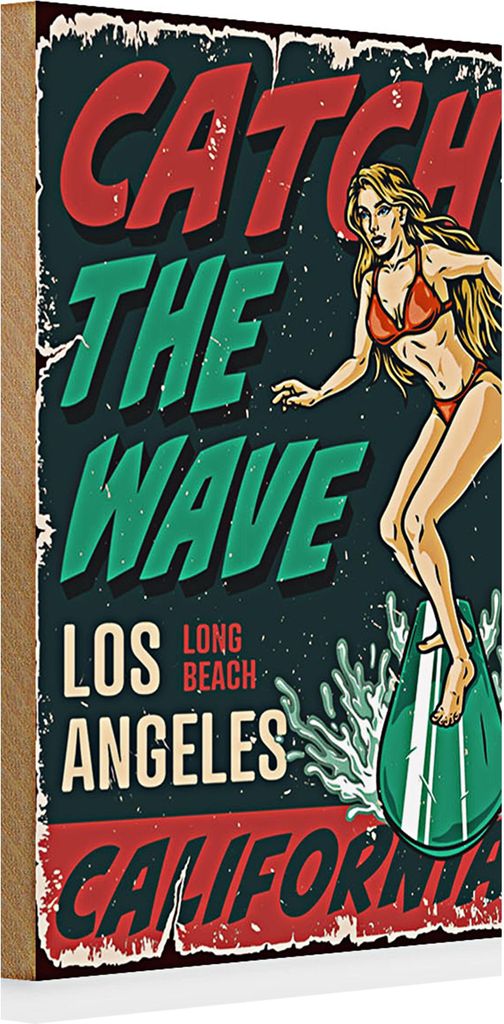 Holzschild Pinup 20x30cm Surfing Girl Los Angeles Sommer