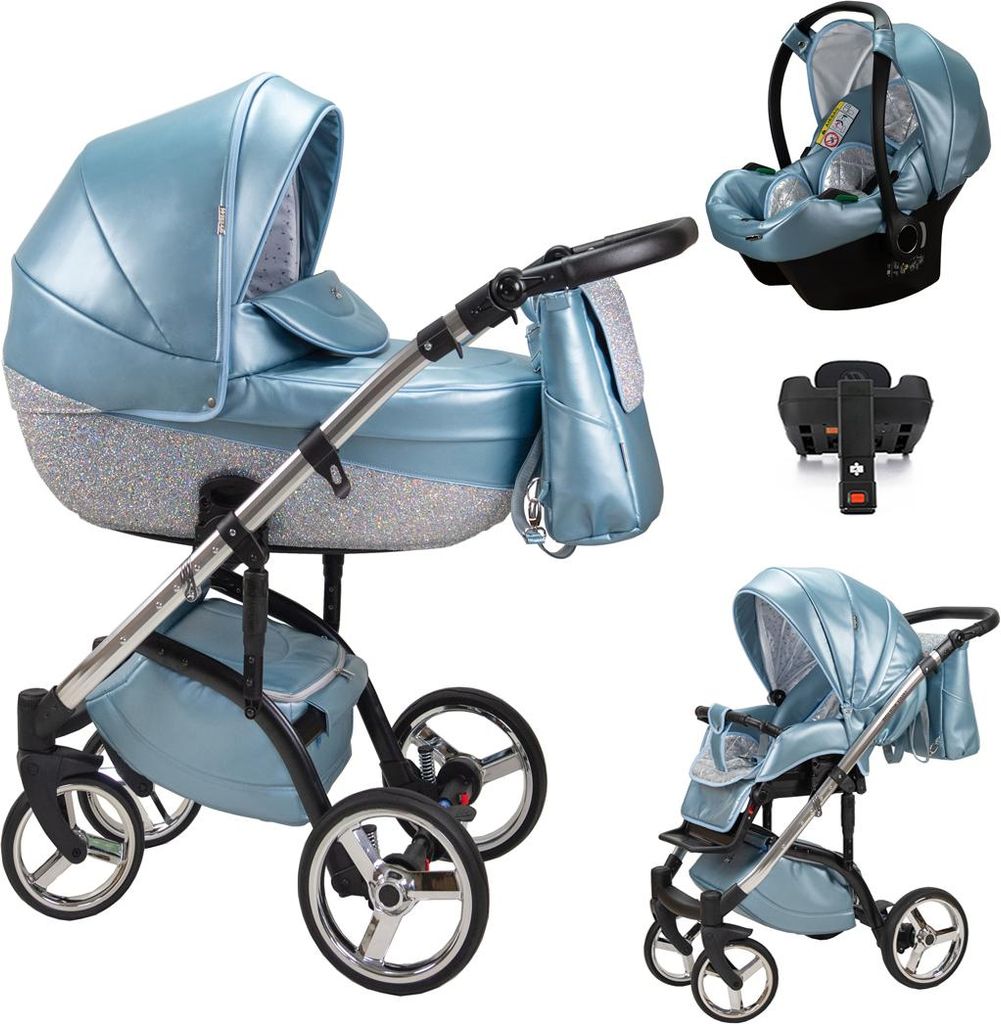 Kinderwagen-Set Vip Lux 5 in 1 inkl. Sportsitz, Autositz, Iso Base und umfangreichem Zubehör in Farbe Frost - in 21 Farben erhältlich