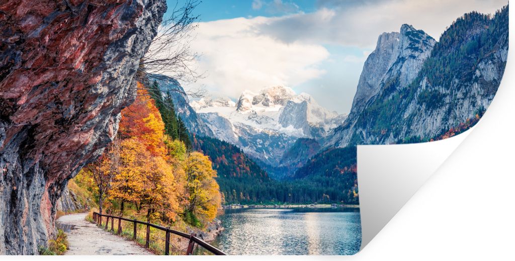 MuchoWow Wandtattoo Wandsticker Wandaufkleber Berge - See - Weg - Natur - Wasser 120x60 cm Selbstklebend und Repositionierbar - Sticker - Dekorfolie