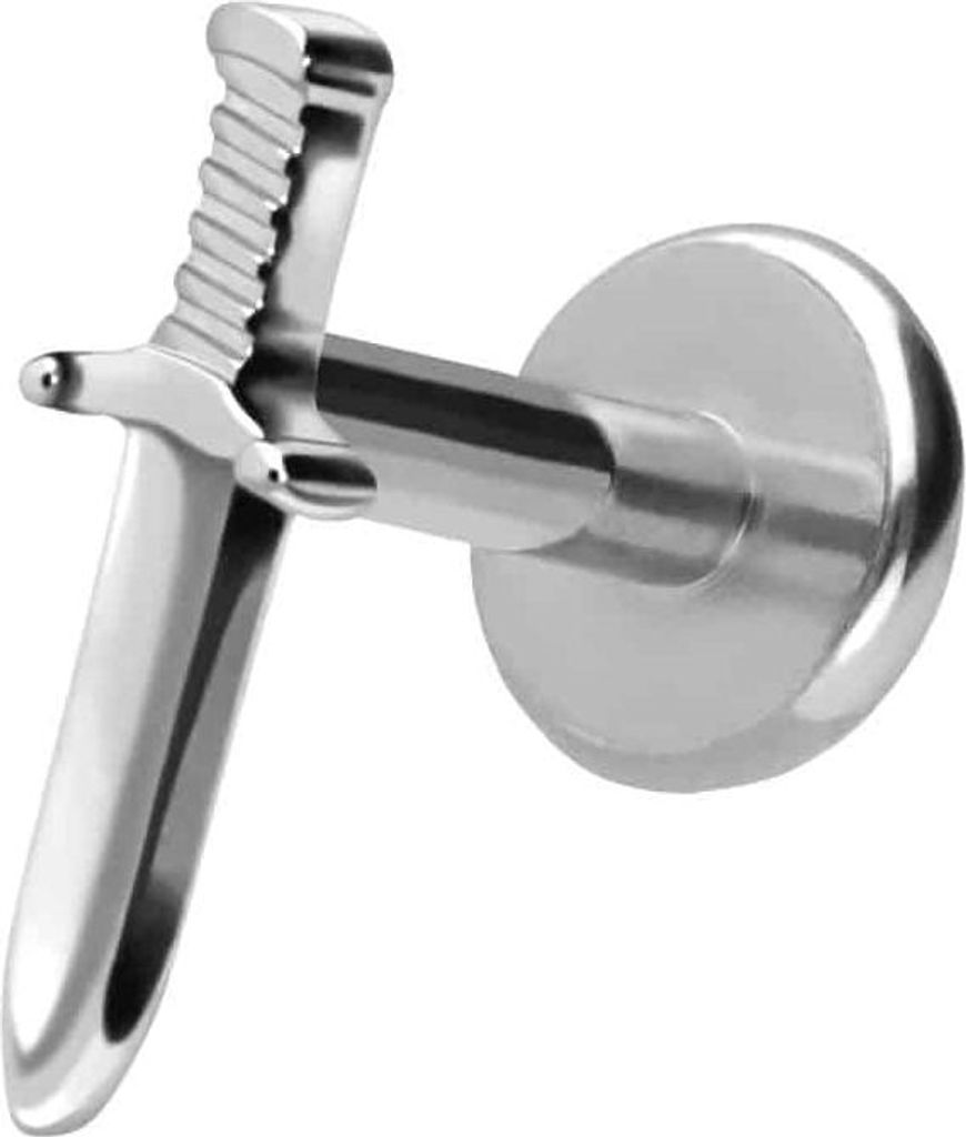 Ohrpiercing, Nasenpiercing Titan Labret mit Push Fit SCHWERT Silber Stablänge: 8mm | Stabstärke: 1,2mm