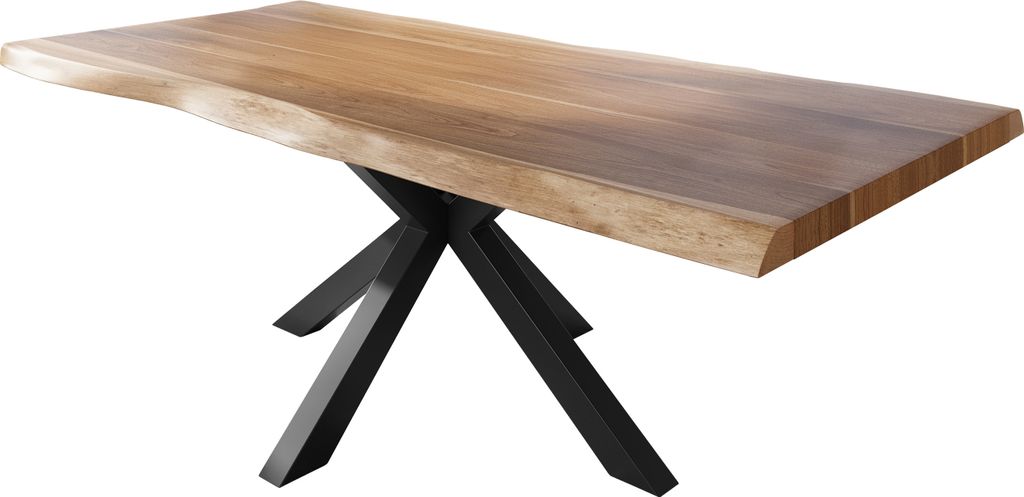 Esstisch Baumkante massiv Akazie natur 240 x 120 Spider-Gestell Metall schwarz TITAN