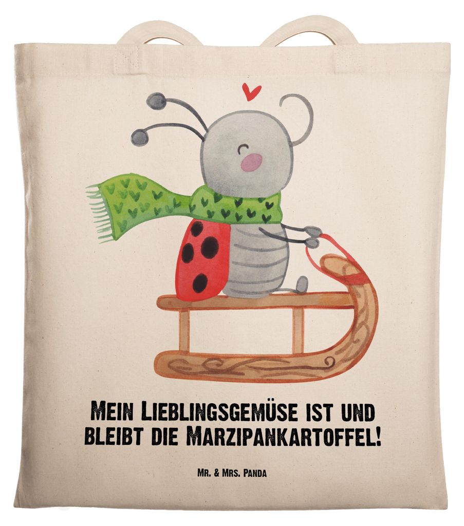 Mr. & Mrs. Panda Tote Bag Smörle Rodeln - Transparent - Geschenk, Tasche, Weihnachten, Laptoptasche, Shopping, Jutebeutel, Marzipan, Einkaufstasch...