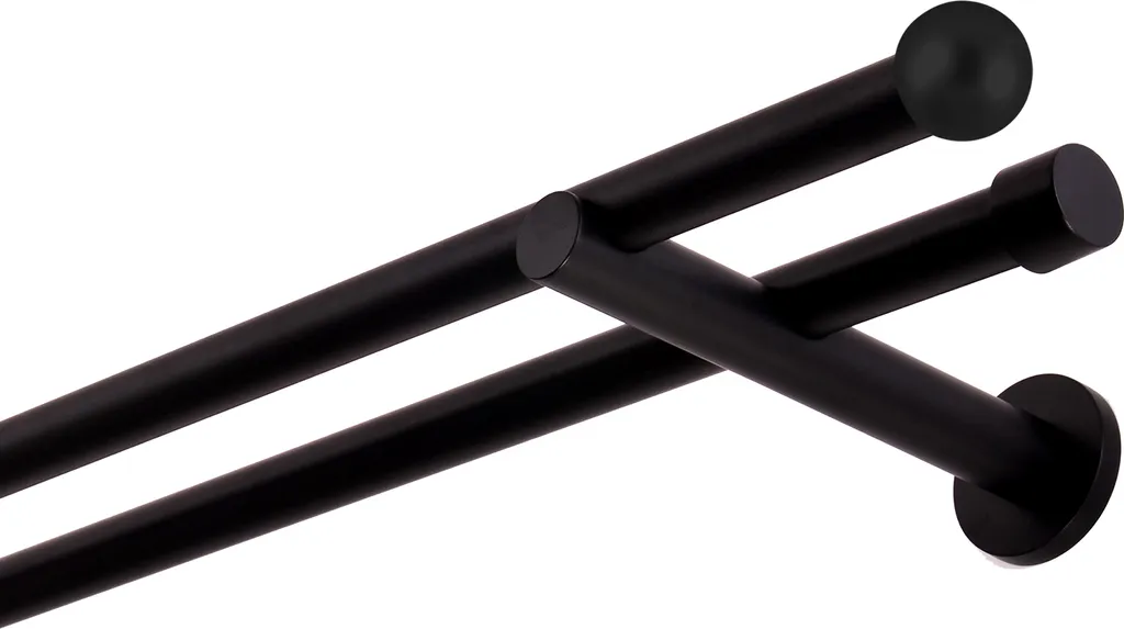 Kit Bastone Tende Nero 240 cm Doppio - Metallo 19mm Montaggio Parete